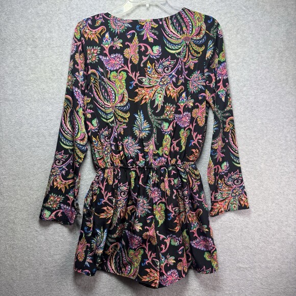 One Clothing Pants - One Clothing Romper Womens M Black Tropical Print Floral Shorts Resort Paisley